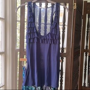 Ruffle Racerback Tank Top Navy Blue Medium